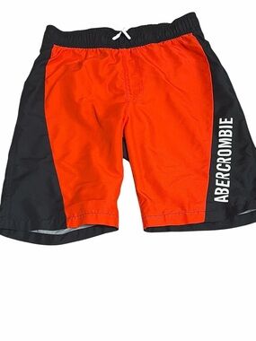 abercrombie kids red and navy blue Colorblock Swim Trunks
